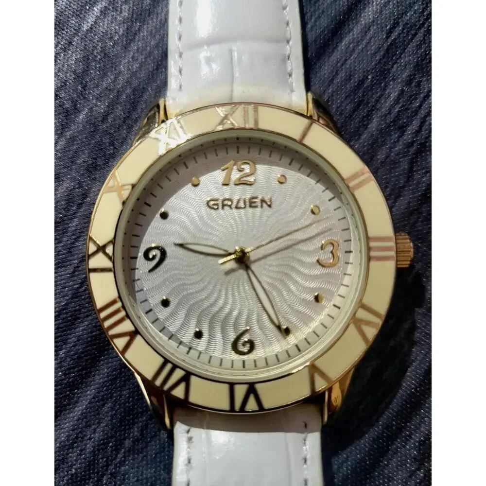 Rare Gruen Watch Ceramic Roman Bezel Guilloche‎ Dial W Box